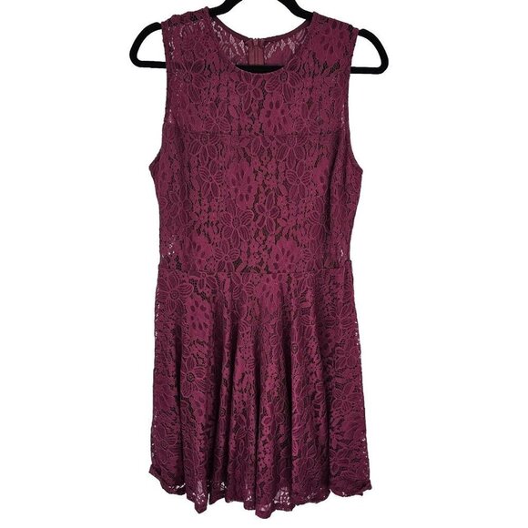 Lulus Red Skater Dress Lace Work Wedding Date Night Cute Sleeveless XL Flirty - Picture 2 of 11